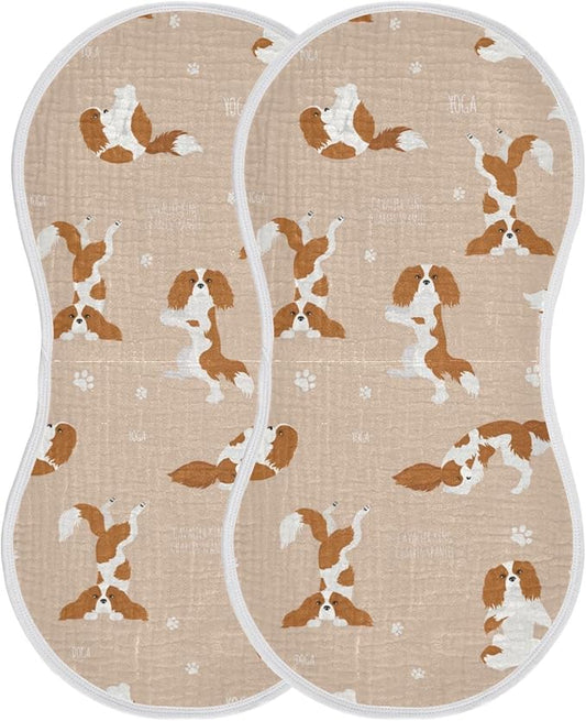 Yoga Cavalier King Charles Spaniel Dog Muslin Burp Cloths for Baby 2 Pack 100% Cotton Baby Washcloths Bibs for Boy Girl