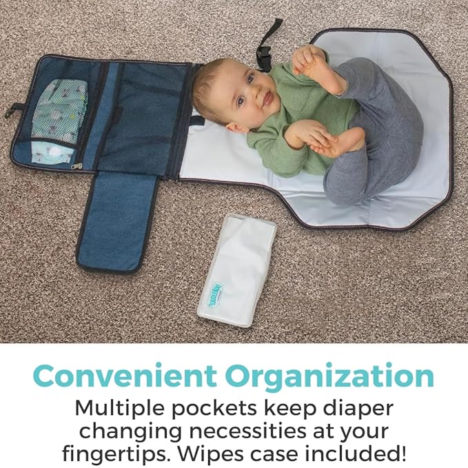 Toddleroo by North States - Travel Changing Pad: Portable Diaper Changing Pad for Baby - Foldable Changing Mat with Pockets - Navy