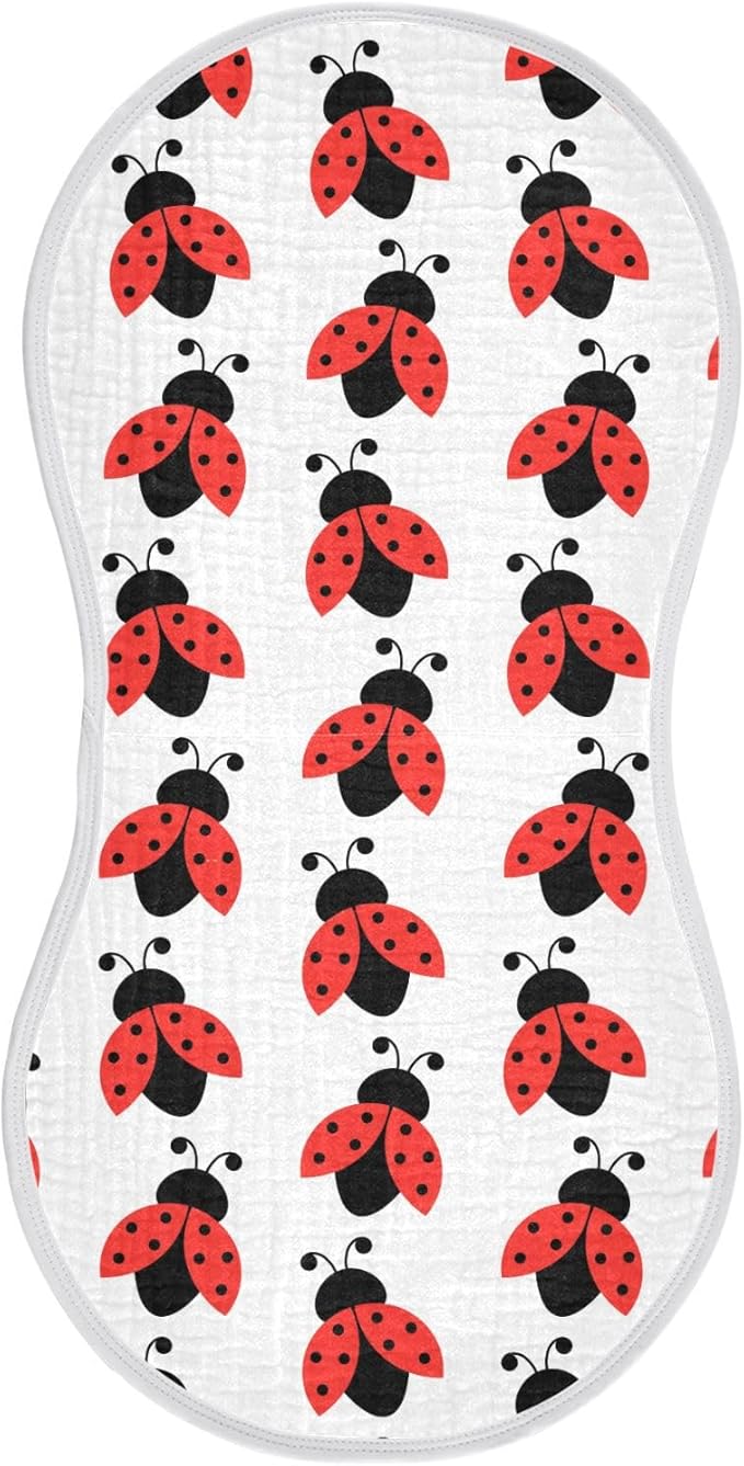 vvfelixl Cute Ladybug Pattern Burp Cloths for Baby Boy Girls Baby Washcloths Burp Rags 1 Pack White
