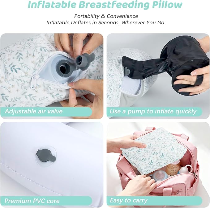 KAKIBLIN Nursing Pillow, Inflatable Breastfeeding Pillows, Hands-Free Feeding Pillow for Back Pain Relief with Waist Strap, Travel Nursing Pillow, Breastfeeding Bottle Support for Baby Girl Boy