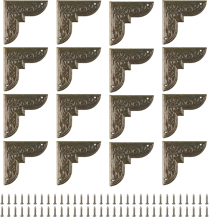 uxcell 30pcs Vintage Corner Protector 2"x2"x0.4" Decorative Metal Edge Corner Protectors Brackets with Mounting Nails for Box Wooden Case Chest Table Desk Bronze