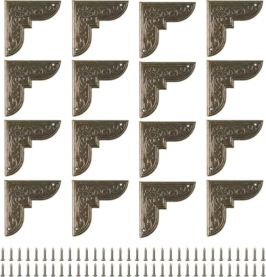 uxcell 30pcs Vintage Corner Protector 2"x2"x0.4" Decorative Metal Edge Corner Protectors Brackets with Mounting Nails for Box Wooden Case Chest Table Desk Bronze