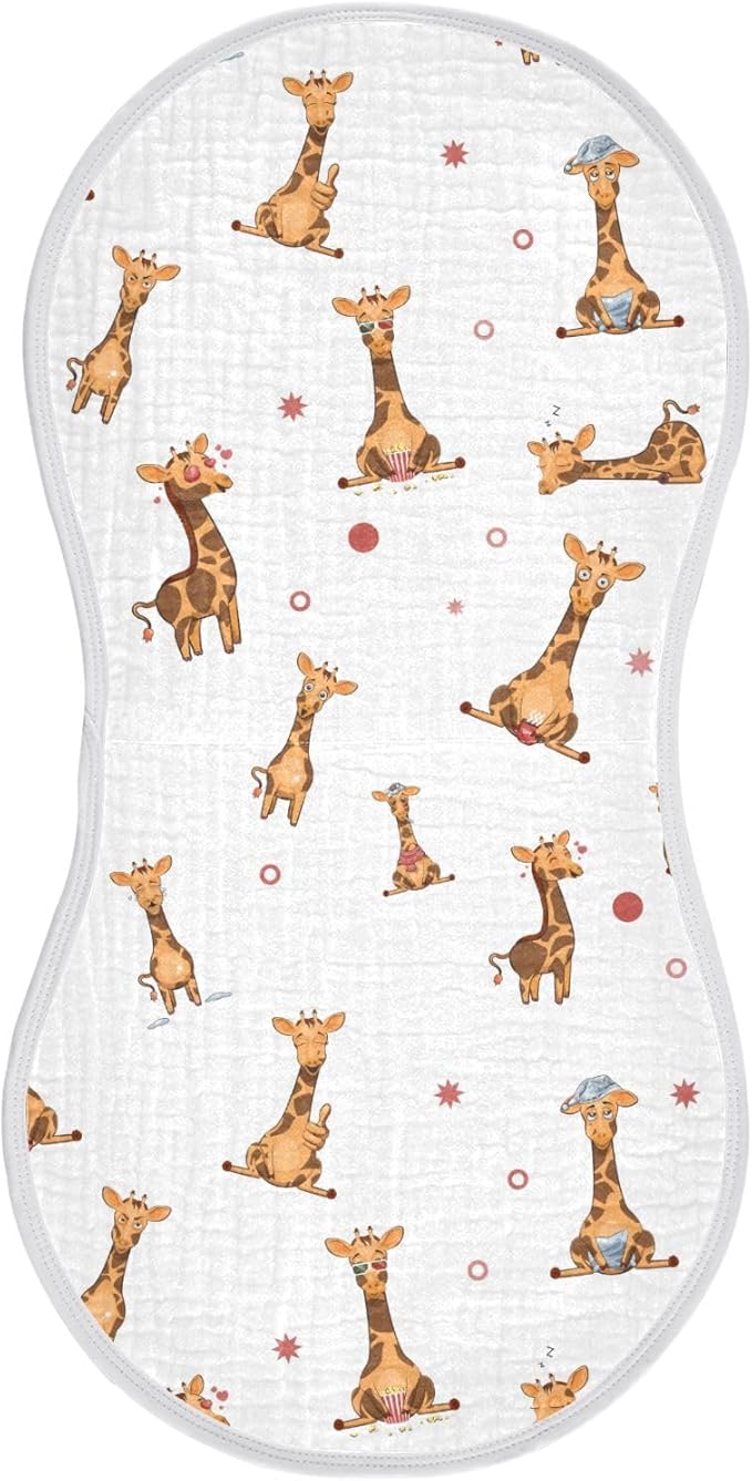 vvfelixl Baby Burp Cloths Funny Giraffe Emotions Baby Newborn Cotton Burping Cloths Set Baby Washcloths 4 Pack White
