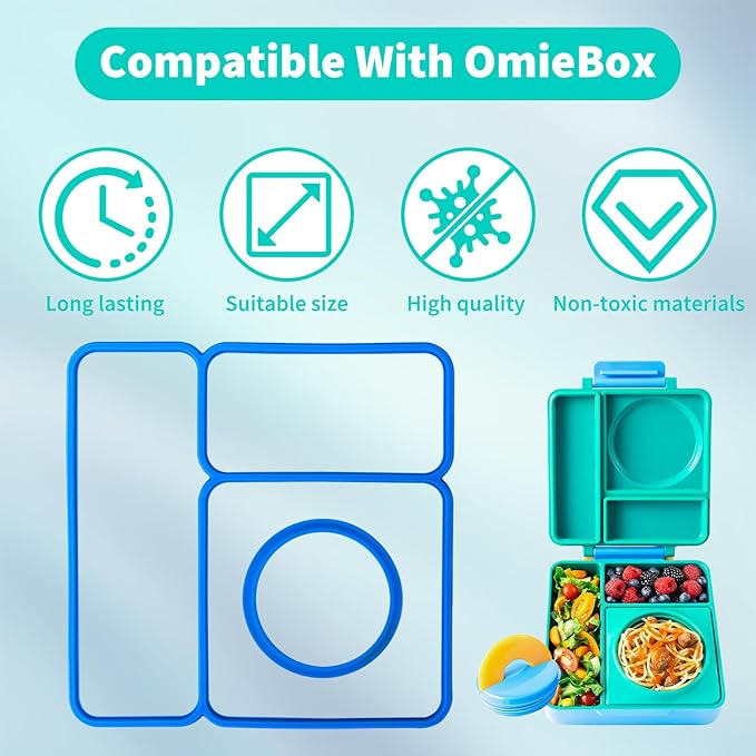 6 Pack Replacement Seal Gaskets Compatible with OmieBox Bento Box Lid, Silicone Lid Seal Gasket for OmieBox, Leak-Proof Seal Ring Accessory, Keep Freshness, BPA-Free Kids Lunch Box Replacement Parts