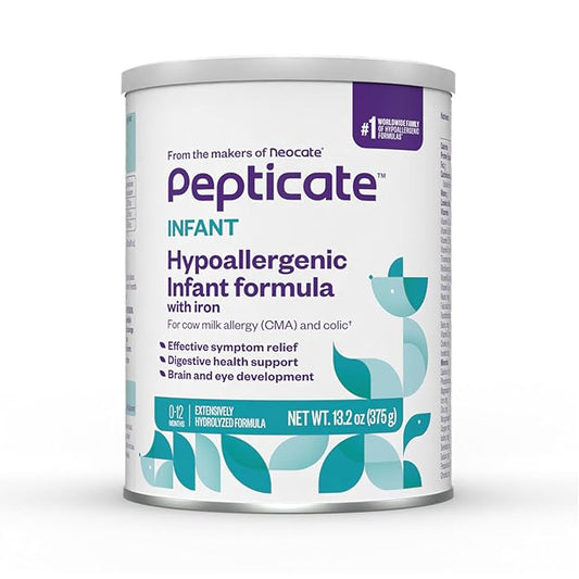 Pepticate Hypoallergenic Infant Formula for Relief of Cow Milk Allergy Symptoms, Nutritionally Complete Baby Milk with DHA, ARA & Prebiotics, Baby Formula Suitable from 0-12 months, 13.2oz