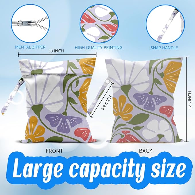 Wet Dry Wet Bag for Swimsuit Towel Baby Travel Cloth Diapers Beach Gym Toiletries Makeup Storage Bag Summer Vacation Essential Holiday Summer Vibes Boho Flower