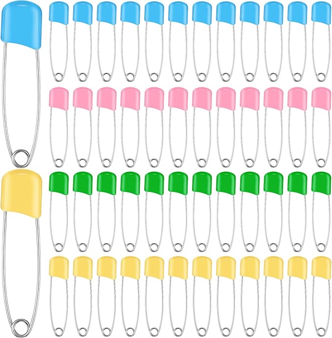 WILLBOND 100 Pcs Safety Pins 2.2 Inch Plastic Head Cloth Pins with Locking Closures Stainless Steel with Velvet Bag, Black, Four Colors