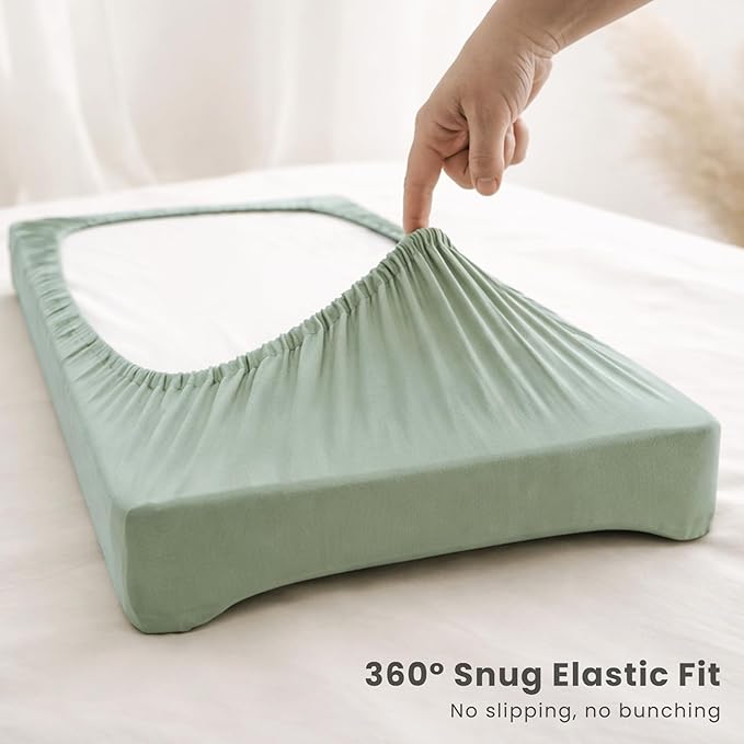 Konssy Silky Soft Changing Pad Cover 3 Pack, Ultra-Stretchy Diaper Changing Table Sheets, Breathable Snug Fit for Standard 32" x 16" Contoured Pads, Boho Neutral Sheets for Boys & Girls (Green Dino)