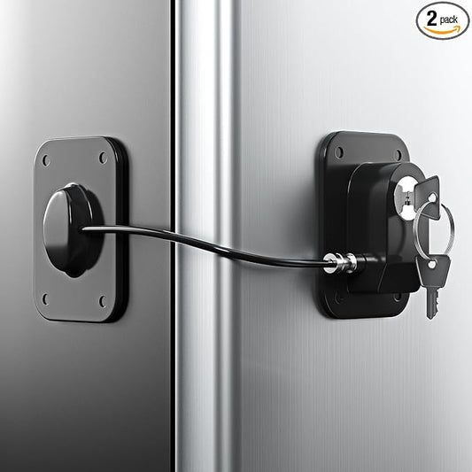 RORMGO Refrigerator Lock 2 Packs, Fridge Lock with Silicone Wire Protection Fridge Locks for Kids Easy to Use and Install Cabinet Locks with Key, Black