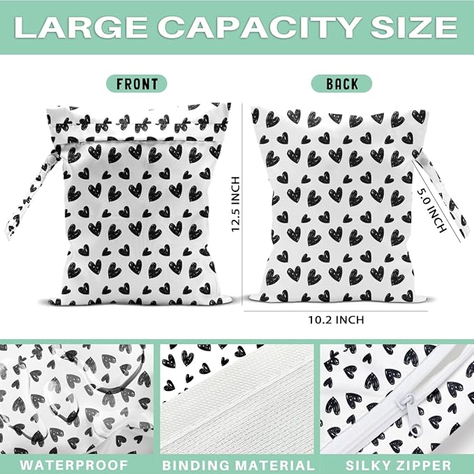 Heart Wet Dry Bags for Diaper Waterproof Swimsuit Washable Reusable Bag for Beach Diapers Dirty Yoga Gym Clothes Plant Gifts for Men Friend Women