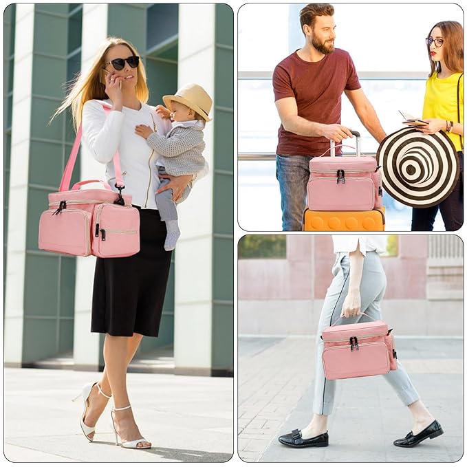 GDNasist Breast Pump Bag Fit for Spectra S1 and S2, Pumping Bags with Waterproof Mat for Pump Accessories, Portable Pump Carrying Case for Work, Travel and Family Use, Pink