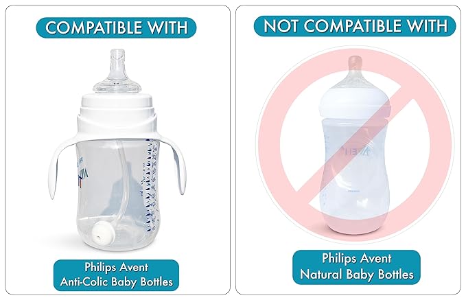 Straw Cup Conversion Kit for Philips Avent Anti-Colic Baby Bottles 2-Count, Food Grade Silicone Straw Nipples, Weighted Straw, Bottle Handles and Straw Cleaning Brush, BPA-Free, 6+ Months (Straw Kit)