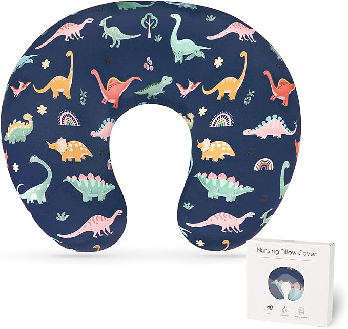 Nursing Pillow Cover, Breastfeeding Pillow Cover Case for Baby Girls Boys, Soft & Breathable, Blue Dinosaur (Only Cover)