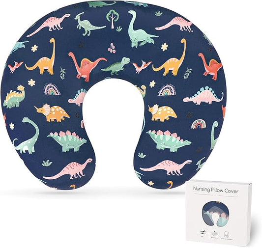 Nursing Pillow Cover, Breastfeeding Pillow Cover Case for Baby Girls Boys, Soft & Breathable, Blue Dinosaur (Only Cover)