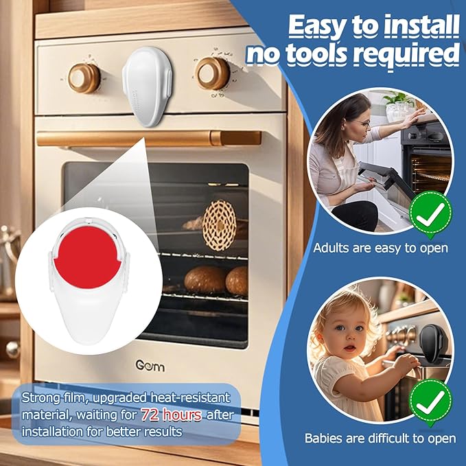 Oven Lock Child Safety (2Pack), Premium Baby Proofing Oven Door Locks, Easy to Install & Use Durable and Heat-Resistant Material no Tools Need or Drill Oven Child Safety Lock (White)