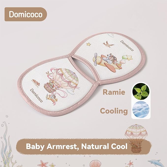 Breathable Cooling Nursing Arm Pad - Natural Tencel Ramie Baby Holding Arm Mat for Newborn, Non-Sticky Sweat Arm Rest Pad for Infant Breastfeeding in Summer, Pink Balloon Pattern