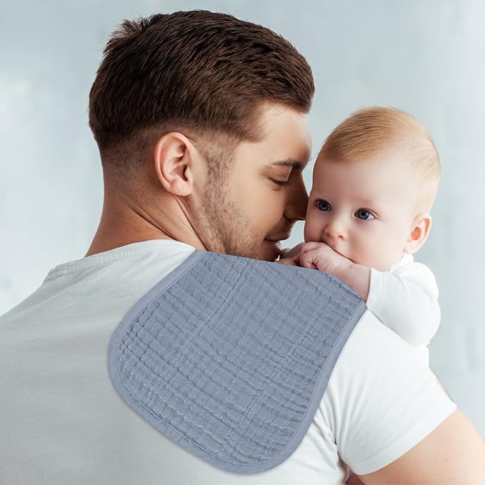 Muslin Baby Burp Washable Cloths Sets for Girl Boy Large, 8 Pack 100% Cotton Burp Clothes Absorbent Easy to Dry for Newborn Unisex 20 x 10 Inches(Grey)