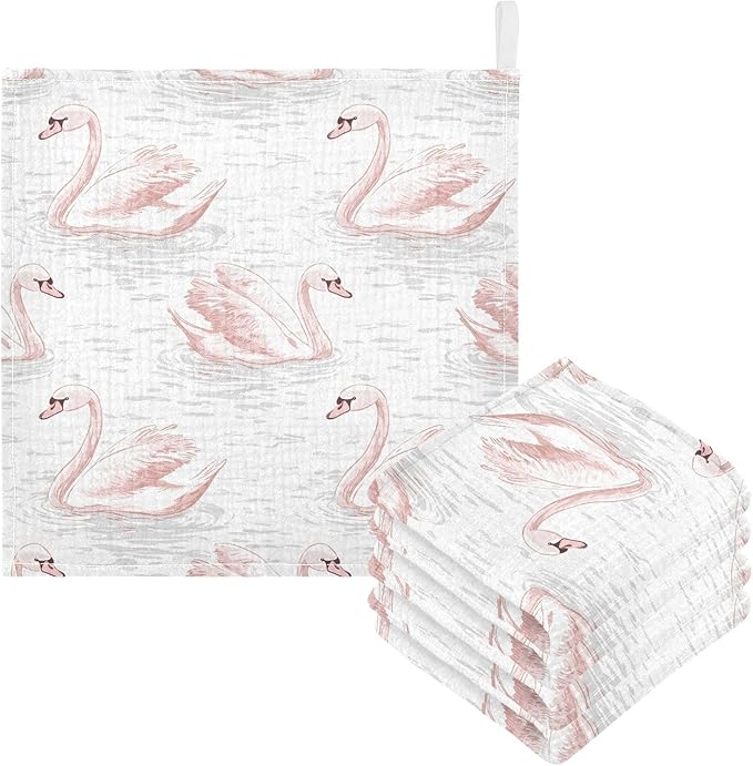 vvfelixl Pale Pink Swans Baby Burp Cloths Baby Muslin Washcloths for Boys Girls Cotton Babys Face Towel for Newborn Infants Soft and Absorbent 11.8 X 11.8 in, 5 Pack