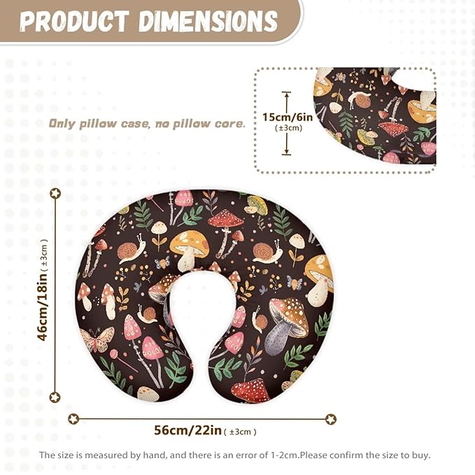 Mushroom Nursing Pillow Support Cover with Hidden Zipper Soft Breathable Fabric Breastfeeding Pillow Slipcover for Baby Boys & Girls Shower Gift or Nursery Room Decor