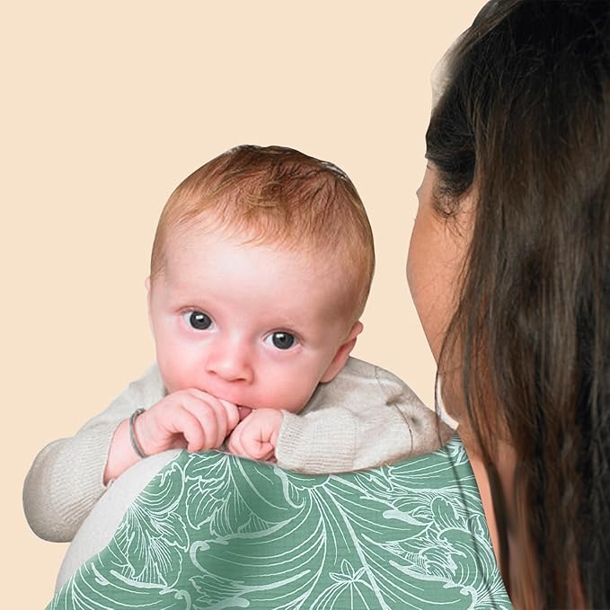 Nursing Cover for Mom Breastfeeding, Baby Privacy Nursing Covers Up Breathable Cotton with Ajustable Hoop for Mother (Muslin Green)