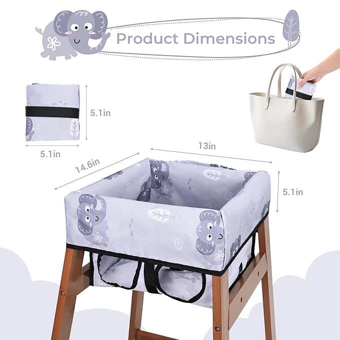 COOLBEBE Baby High Chair Cover with 3-Point Harness, Waterproof & Machine Washable Portable Seat Cover, Fits Wooden Chairs for Restaurant, Travel, Home & Dining Out, Grey
