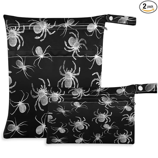visesunny Spider Animal 2Pcs Wet Bag with Zippered Pockets Washable Reusable Roomy for Travel,Beach,Pool,Daycare,Stroller,Diapers,Dirty Gym Clothes, Wet Swimsuits, Toiletries