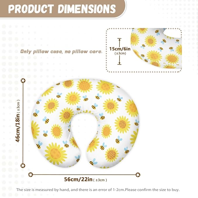 Forchrinse Sunflower Bee Nursing Pillow Cover Girls Cute Breastfeeding Pillow Case Infant Feeding Pillow Cushion Cover for Boys