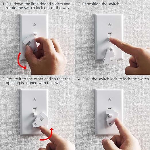 Toggle Light Switch Guard, ILIVABLE Child Proof Switch Plate Cover Rotary Lock Protects Your Lights from being Accidentally Turned On or Off by Children and Adults (White, 4 Pack)