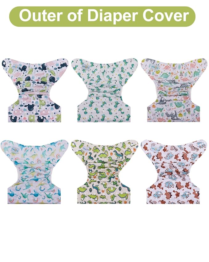 babygoal Cloth Diaper Covers 6 Pack with Wet Bag for Fitted Diapers and Prefolds with Double Gussets, Adjustable and Reusable for Baby Boys and Girls