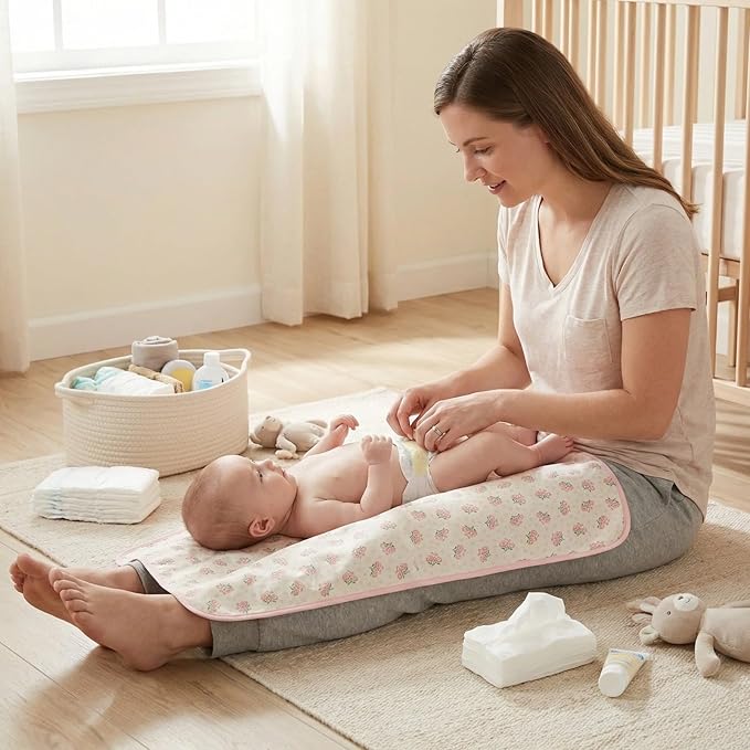 Baby Diaper Changing Pad, 19.7"x25.6" Waterproof Changing Pad Liners with 100% Muslin Cotton Front Top and Leather Back, Soft and Absorbent Portable Changing Mat for Travel, Changing Station