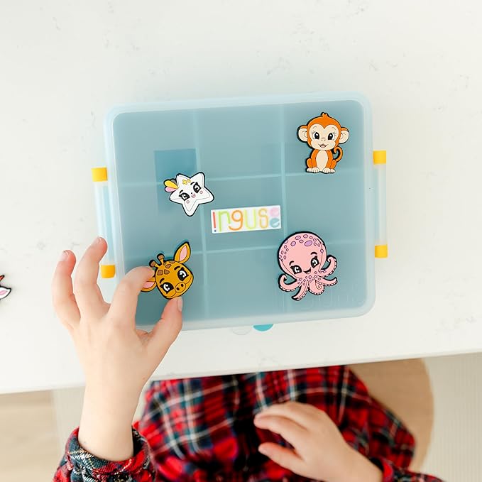 Travel Snack Box for Kids - Customizable Snackbox Container Organization System with Removable Dividers and Fun Silicone Character Decorations - Air-Tight Dishwasher-Friendly Toddler Food Containers