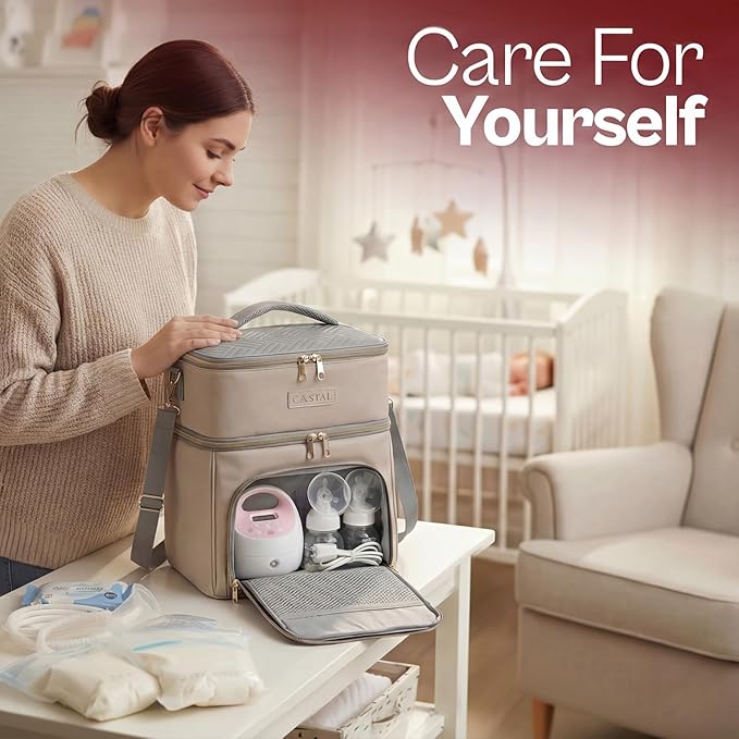 Castal Breast Pump Bag Spectra S1 S2–Insulated Spectra Pump Bag, Breastmilk Cooler Bag with Ice Pack–Leak-Proof Double Layer Breast Pump Travel Bag (Black)
