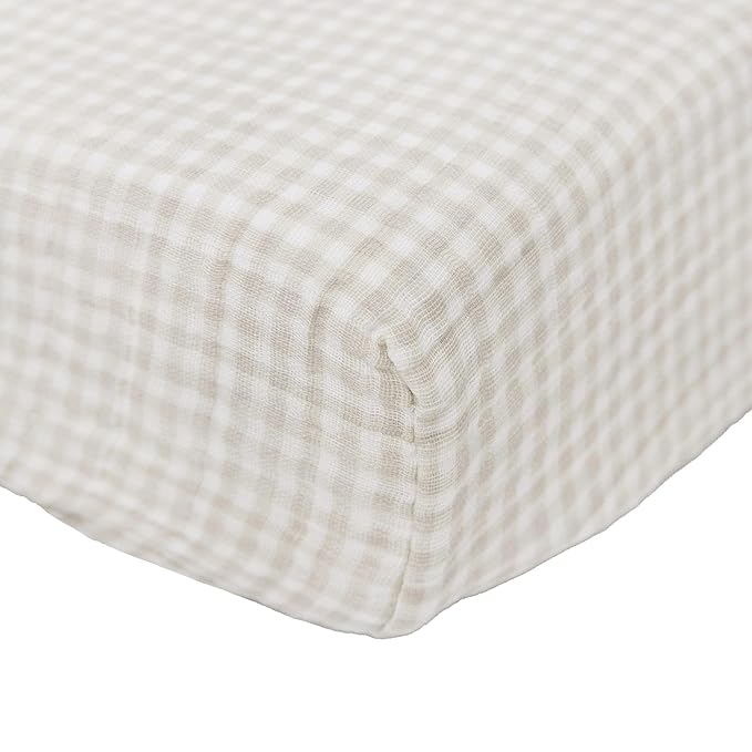 Little Unicorn Changing Pad Cover for Newborns & Infants | Soft & Breathable Muslin Fabric | Baby Diaper Changing Table Pad Cover (Tan Gingham)