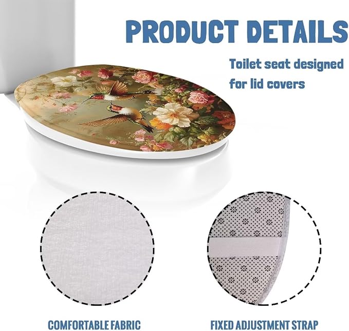 Hummingbird with Flower Toilet Seat Lid Cover Water Absorbent Toilet Seat Covers for Bathroom Protector Cover Keep Clean Tidy Universal for Most Toilet Bowl Lids