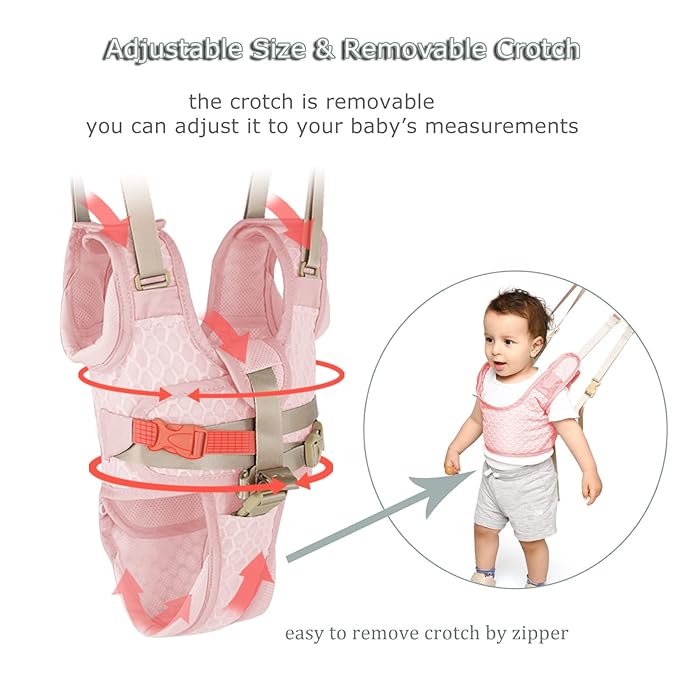 Baby Walking Harness, Handheld Kids Walker Helper with Detachable Crotch Adjustable Walker Harness Assistant Belt Baby Learning Walk Toddler Infant Walker 9-24 Months (Breathable Pink)