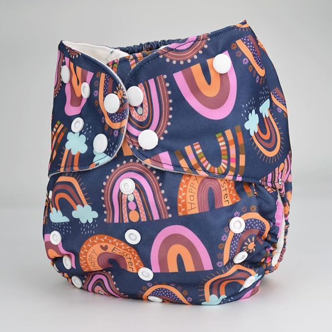 2 to 7 Years Old Cloth Diaper Nappy Pocket Reusable Washable Junior Big Baby Kids Toddler (Retro Rainbows)