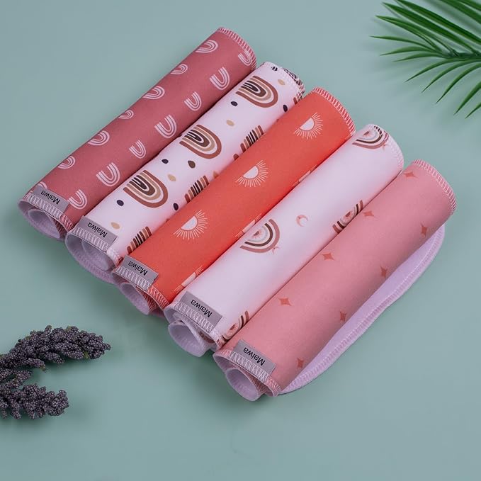 Maiwa 5 Pack Burp Cloths Baby Boy & Girl Soft Absorbent Burping Cloths for Babies, Newborn Spit Up Rags, Infant Towels, Unisex, Large 18.5" x 8.6" (Rainbow)