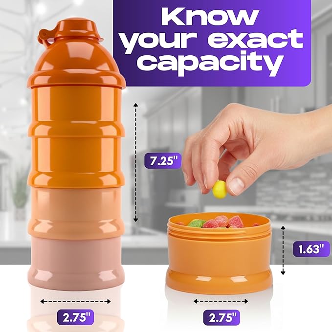 Mommy's Helper Baby Formula Dispenser On The Go, Stackable Travel Formula Container To Go, Non-Spill Pour Spout, 4-Compartment Powder Storage (Coastal Coral)