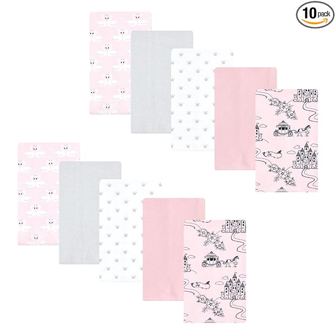Hudson Baby Unisex Baby Flannel Burp Cloth 10pk, Fairytale Princess, One Size