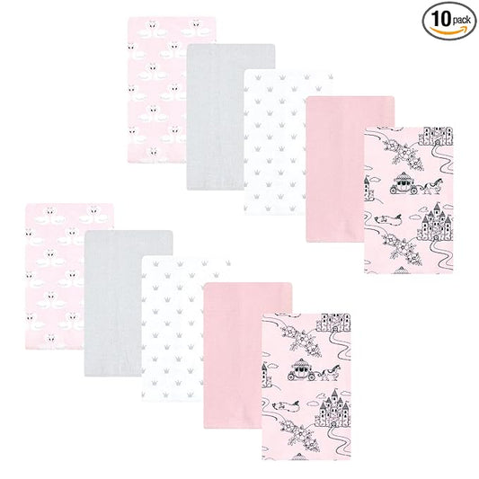 Hudson Baby Unisex Baby Flannel Burp Cloth 10pk, Fairytale Princess, One Size