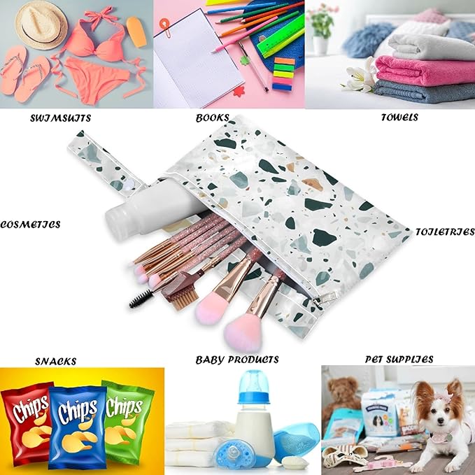 visesunny Venetian Style Natural Stone Granite Quartz Marble Pattern 2Pcs Wet Bag with Zippered Pockets Washable Reusable Roomy for Travel,Beach,Pool,Daycare,Stroller,Diapers,Dirty Gym Clothes, Wet Sw