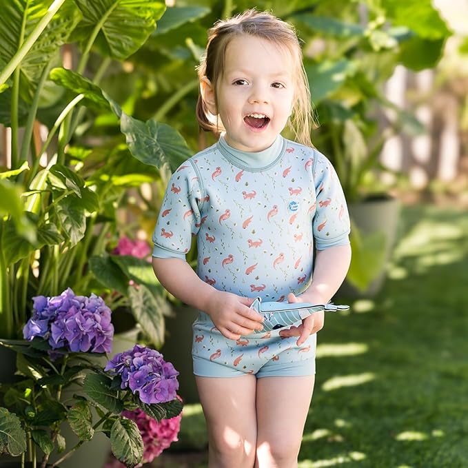 Splash About Happy Nappy Wetsuit, Swimsuit for Babies & Toddlers with Built-in Swim Diaper (Playful Otters, 3-8 Months)