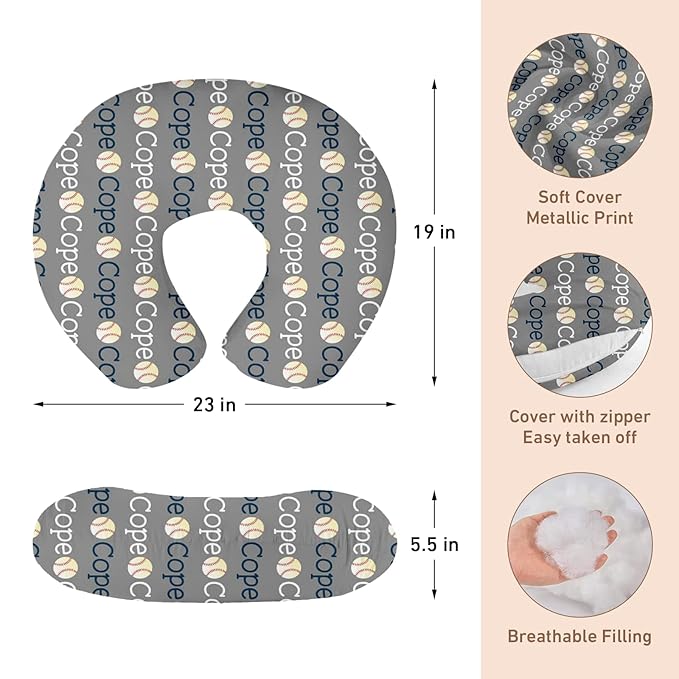 Dyoart Baby Nursing Pillow Cover, Custom Breastfeeding Bottle Pillow Slipcover, Personalized Gift for Infant Boys Girls, Ultra Soft Comfortable,Baseball(one Size)