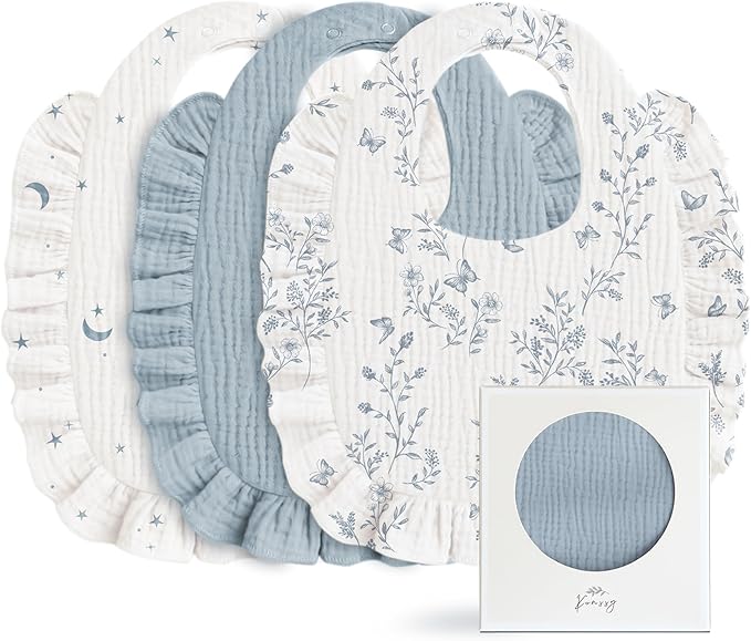 Konssy Muslin Baby Bibs for Girls – Soft 100% Cotton Drool Bibs, Ruffle Trim for Newborns & Toddlers 0-36 Months 3-Pack