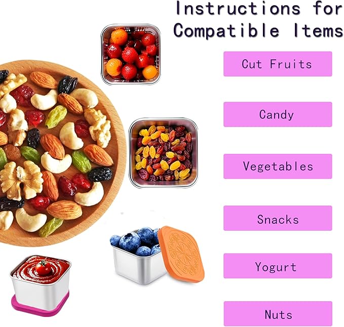 304 Premium Stainless Steel Snack Containers with Silicone Lids, Snackle Box Containers, Easy-Open Leak-Proof Kids for Taking Out for a Picnic, Lunch Box and Travel. (Red Orange Blue-3, 2 OZ)