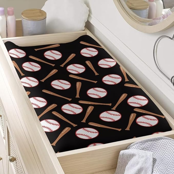 Baseball Print Changing Pad Cover for Baby Diaper Change Table Covers Soft Stretchy Unisex Diaper Change Table Sheets 16 X 32 Cradle Mattress Sheets