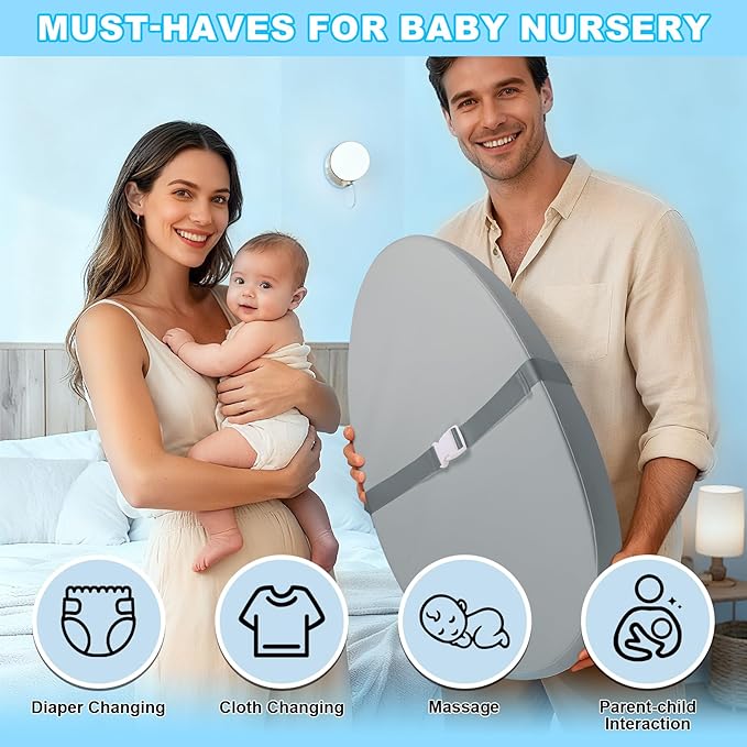 Baby Diaper Changing Pad, Wipeable Baby Changing Pad for Dresser, Contoured Waterproof Changing Pad with PU Cover, Non-Slip Safety Belt & Bottom, Portable, Lightweight (Grey)