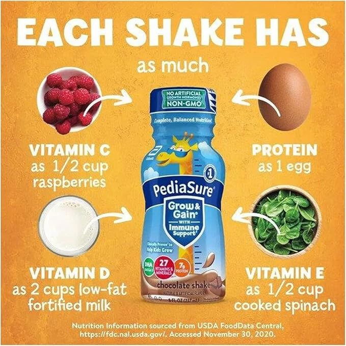 PediaSure Grow & Gain Nutrition Shake for Kids, Immune Support Shake Variety Sampler Pack - 8 Fl Oz Bottles - By Obanic (18-Pack)