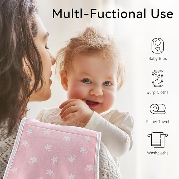 Yoofoss Baby Burp Cloths 100% Organic Cotton 5 Pack Burping Cloths for Babies Boys Girls Large 21''X10'' Extra Soft and Absorbent Flowers