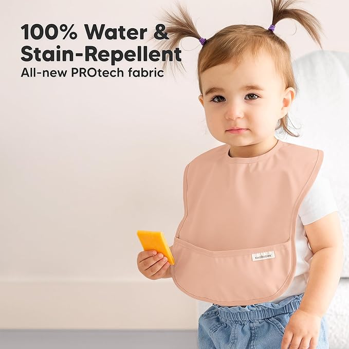 KeaBabies 3-Pack Waterproof Baby Bibs for Eating - Lightweight Toddler Feeding Bibs with Large Food Catcher, Mess Proof, Food-Grade Baby Eating Essentials, Easy to Put On & Clean (Mellow)